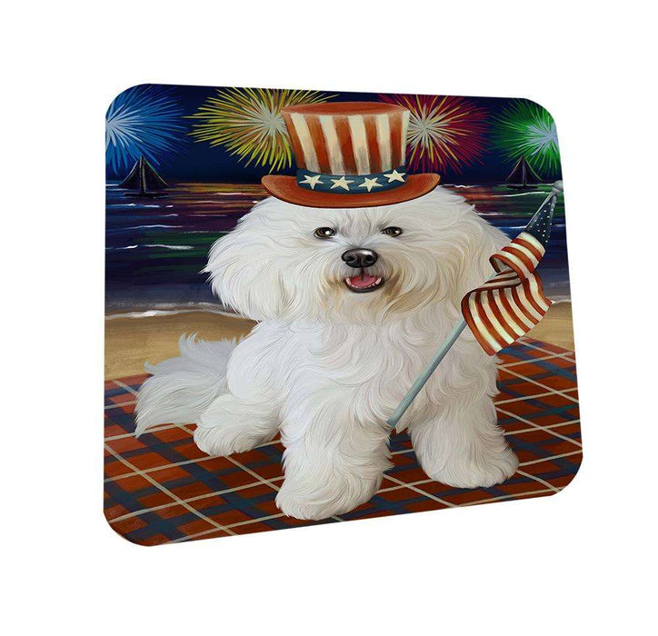 4th of July Independence Day Firework Bichon Frise Dog Coasters Set of 4 CST49665
