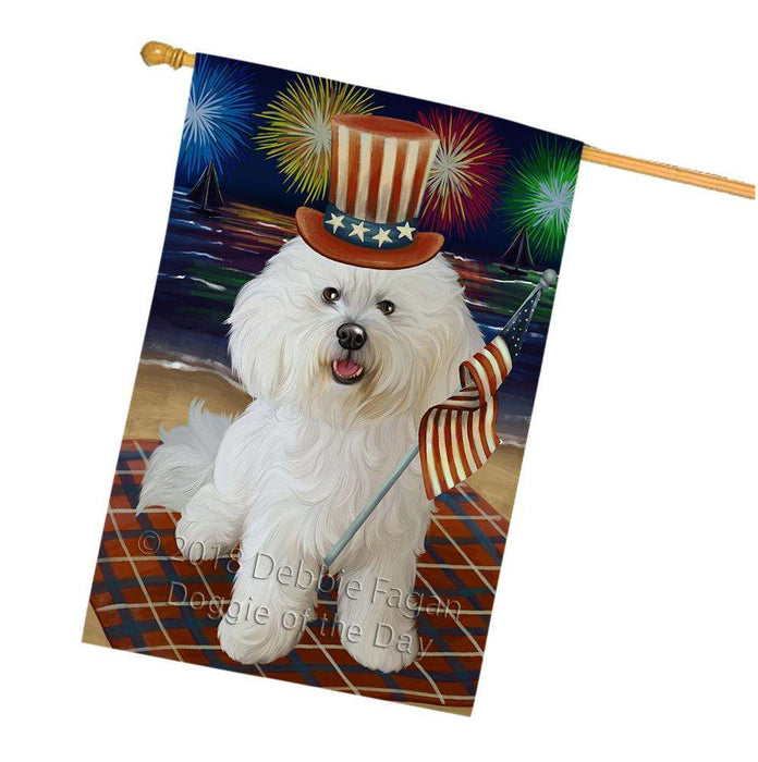4th of July Independence Day Firework Bichon Frise Dog House Flag FLG49570
