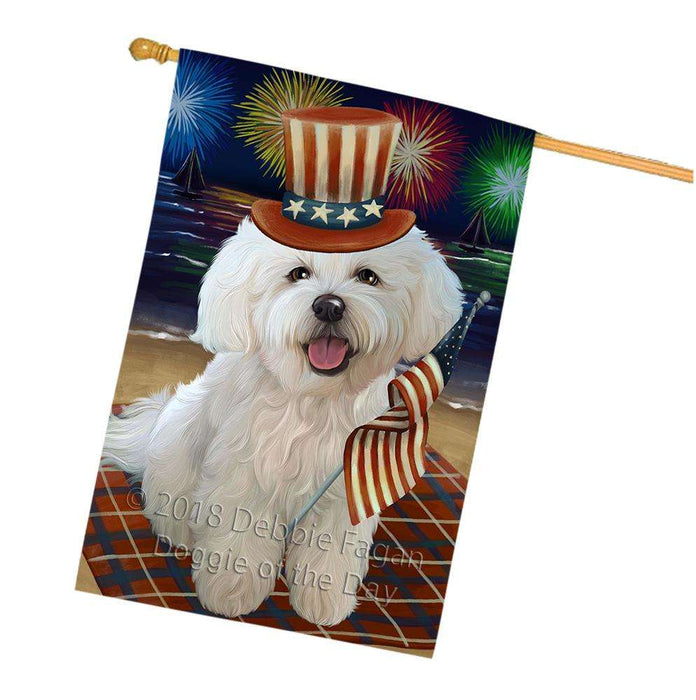 4th of July Independence Day Firework Bichon Frise Dog House Flag FLG49572