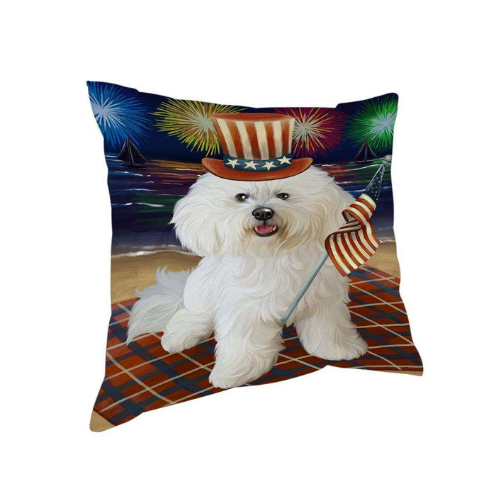 4th of July Independence Day Firework Bichon Frise Dog Pillow PIL54276