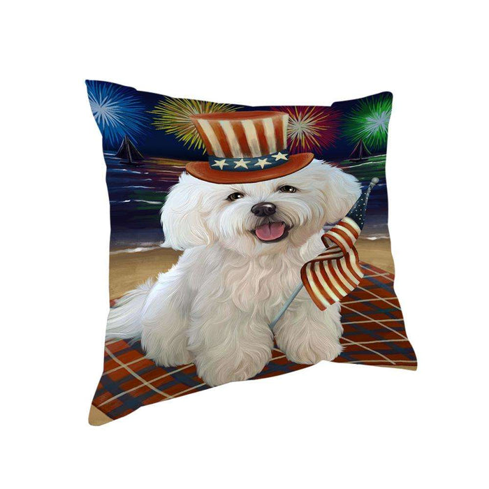 4th of July Independence Day Firework Bichon Frise Dog Pillow PIL54284