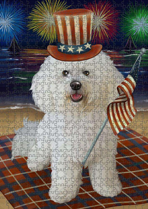 4th of July Independence Day Firework Bichon Frise Dog Puzzle with Photo Tin PUZL53001