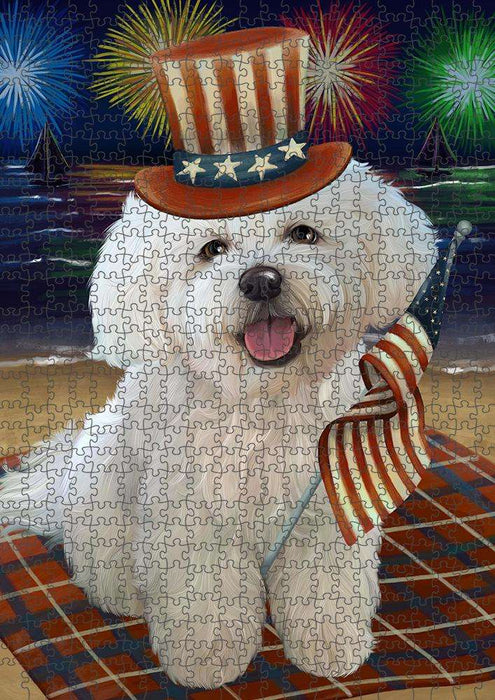 4th of July Independence Day Firework Bichon Frise Dog Puzzle with Photo Tin PUZL53007