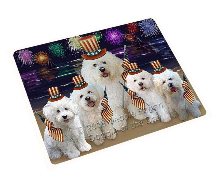 4th of July Independence Day Firework Bichon Frise Dog Tempered Cutting Board C52683
