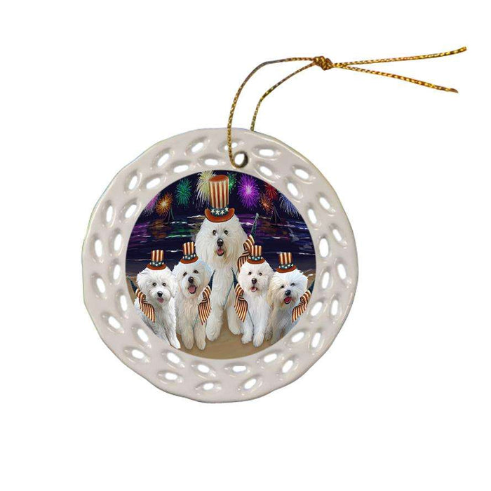 4th of July Independence Day Firework Bichon Frises Dog Ceramic Doily Ornament DPOR49606