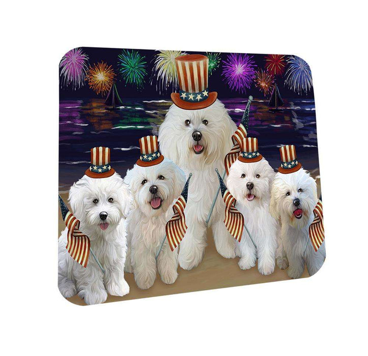 4th of July Independence Day Firework Bichon Frises Dog Coasters Set of 4 CST49666