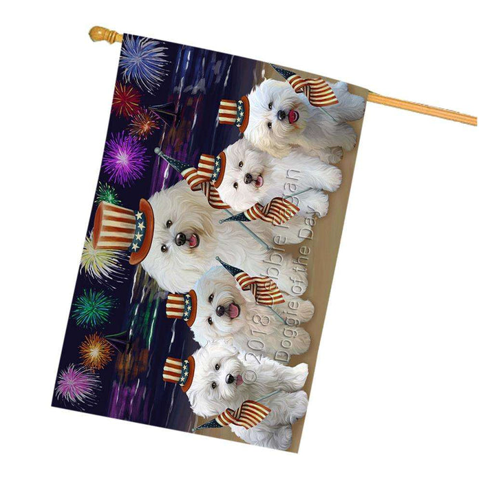 4th of July Independence Day Firework Bichon Frises Dog House Flag FLG49571