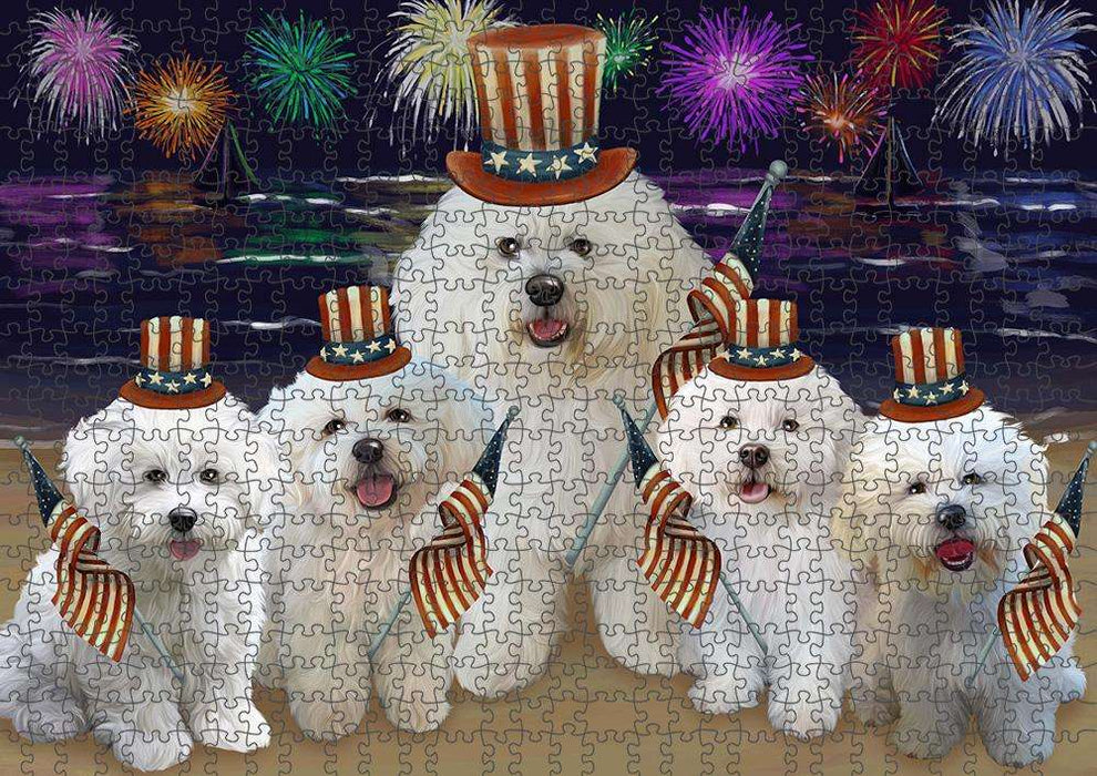 4th of July Independence Day Firework Bichon Frises Dog Puzzle with Photo Tin PUZL53004
