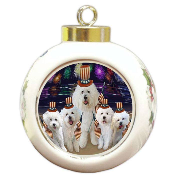 4th of July Independence Day Firework Bichon Frises Dog Round Ball Christmas Ornament RBPOR49606