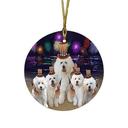 4th of July Independence Day Firework Bichon Frises Dog Round Flat Christmas Ornament RFPOR49597