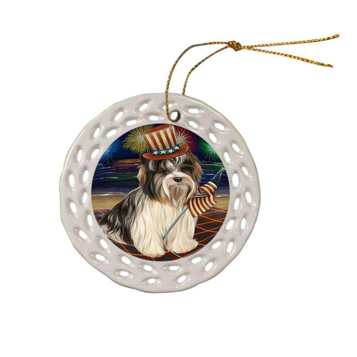 4th of July Independence Day Firework Biewer Terrier Dog Ceramic Doily Ornament DPOR52016