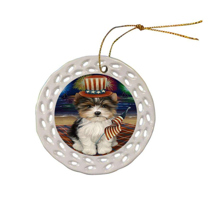 4th of July Independence Day Firework Biewer Terrier Dog Ceramic Doily Ornament DPOR52018