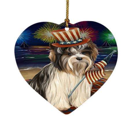 4th of July Independence Day Firework Biewer Terrier Dog Heart Christmas Ornament HPOR52016