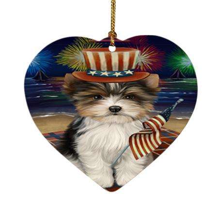 4th of July Independence Day Firework Biewer Terrier Dog Heart Christmas Ornament HPOR52018