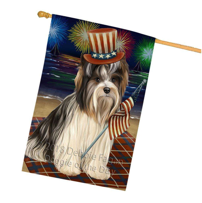 4th of July Independence Day Firework Biewer Terrier Dog House Flag FLG52149