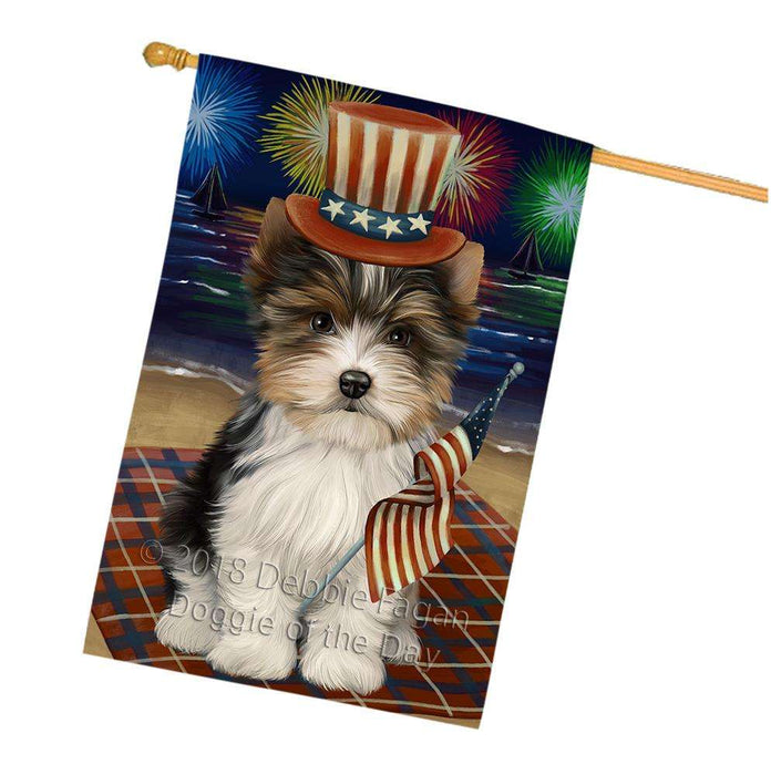 4th of July Independence Day Firework Biewer Terrier Dog House Flag FLG52151