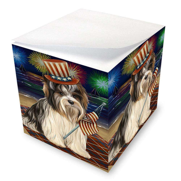 4th of July Independence Day Firework Biewer Terrier Dog Note Cube NOC52016