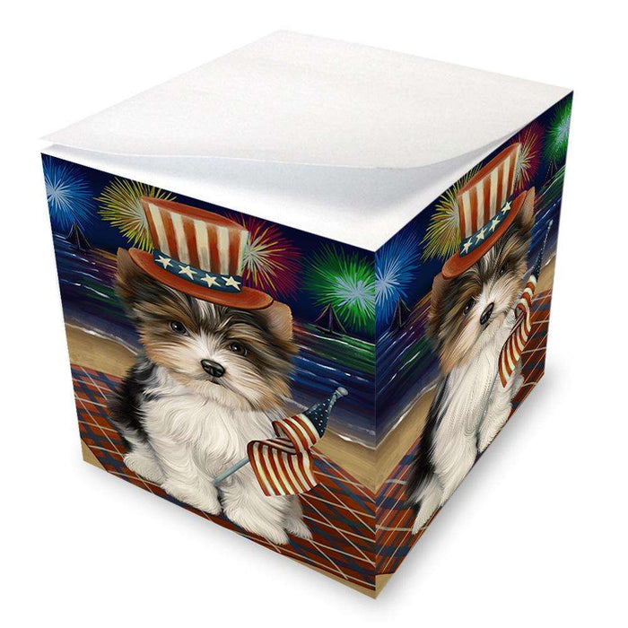 4th of July Independence Day Firework Biewer Terrier Dog Note Cube NOC52018