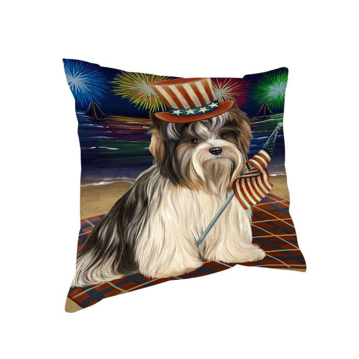 4th of July Independence Day Firework Biewer Terrier Dog Pillow PIL64428