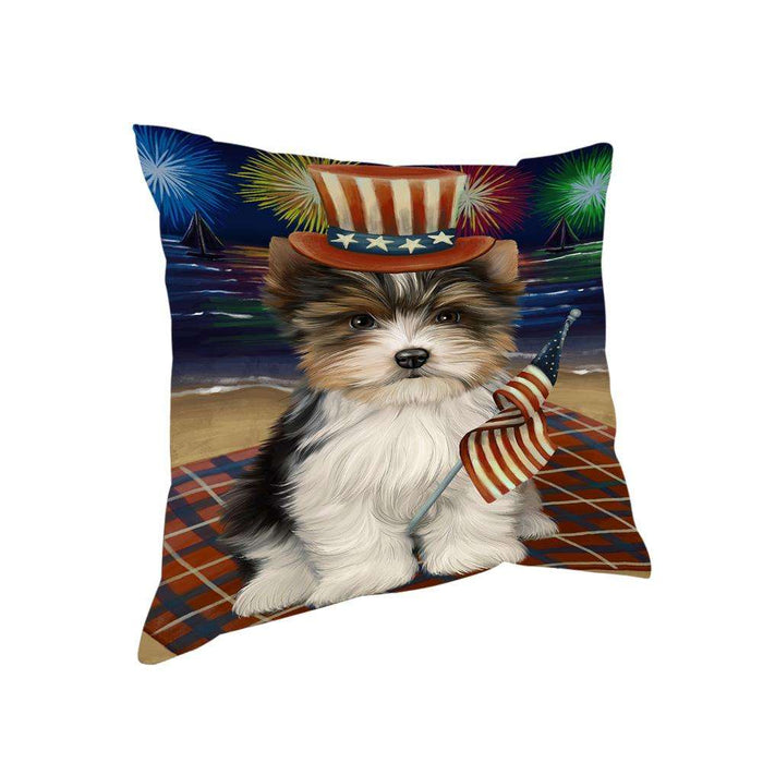 4th of July Independence Day Firework Biewer Terrier Dog Pillow PIL64436
