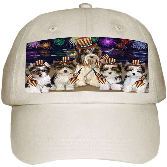 4th of July Independence Day Firework Biewer Terriers Dog Ball Hat Cap HAT59940