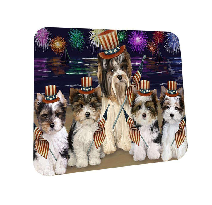 4th of July Independence Day Firework Biewer Terriers Dog Coasters Set of 4 CST51976