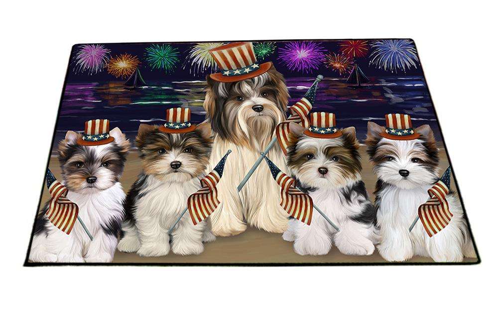 4th of July Independence Day Firework Biewer Terriers Dog Floormat FLMS51432
