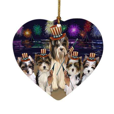 4th of July Independence Day Firework Biewer Terriers Dog Heart Christmas Ornament HPOR52017
