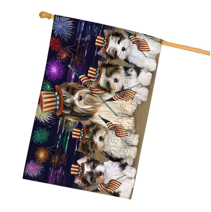 4th of July Independence Day Firework Biewer Terriers Dog House Flag FLG52150