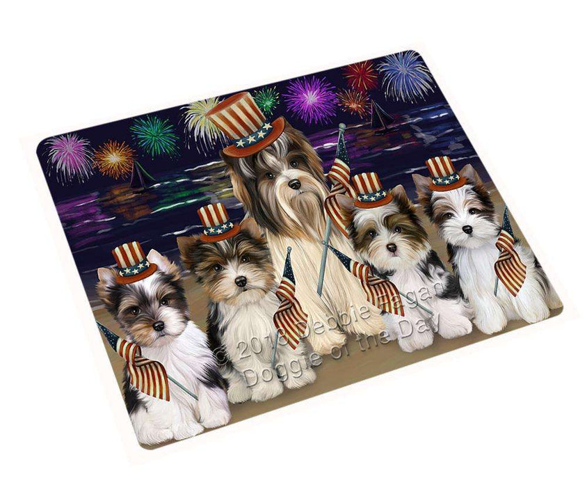 4th of July Independence Day Firework Biewer Terriers Dog Large Refrigerator / Dishwasher Magnet RMAG72600