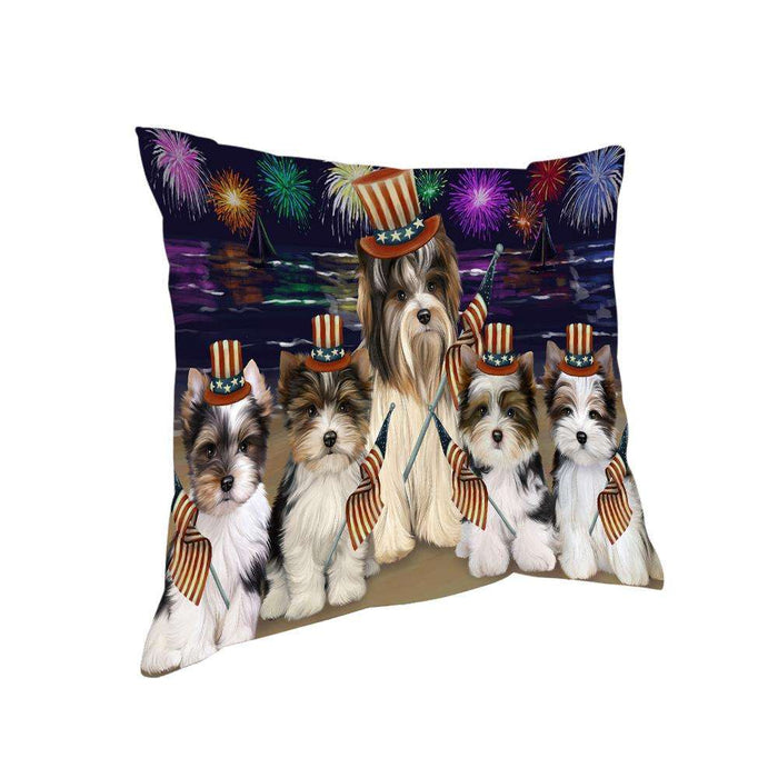 4th of July Independence Day Firework Biewer Terriers Dog Pillow PIL64432