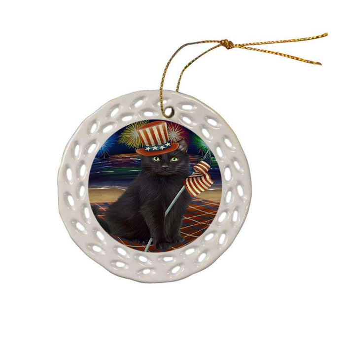 4th of July Independence Day Firework Black Cat Ceramic Doily Ornament DPOR52019