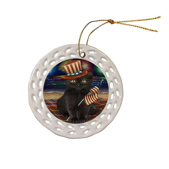 4th of July Independence Day Firework Black Cat Ceramic Doily Ornament DPOR52021