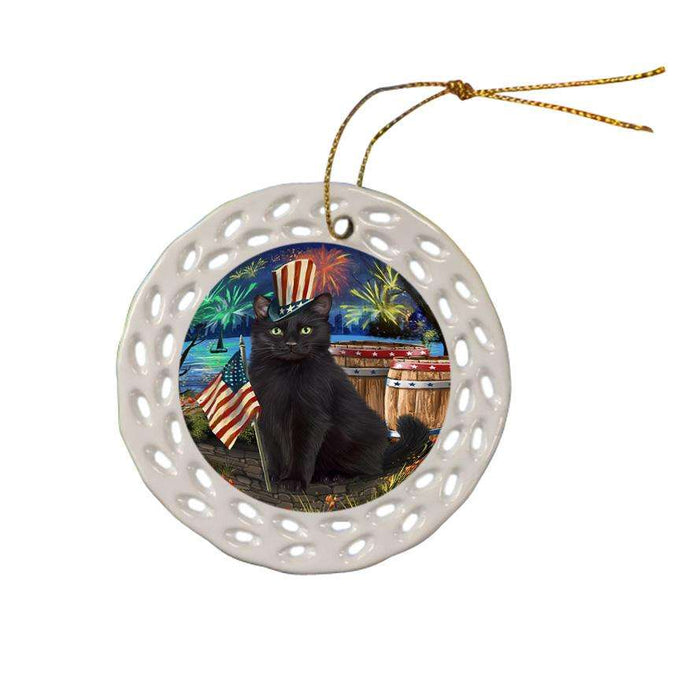 4th of July Independence Day Firework Black Cat Ceramic Doily Ornament DPOR54037