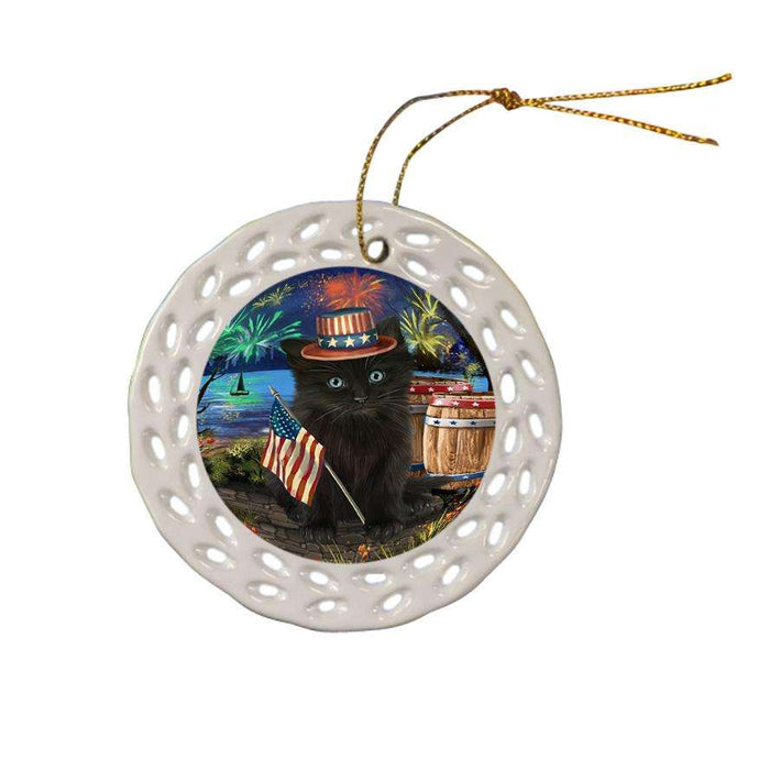 4th of July Independence Day Firework Black Cat Ceramic Doily Ornament DPOR54041