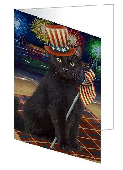 4th of July Independence Day Firework Black Cat Handmade Artwork Assorted Pets Greeting Cards and Note Cards with Envelopes for All Occasions and Holiday Seasons GCD61256