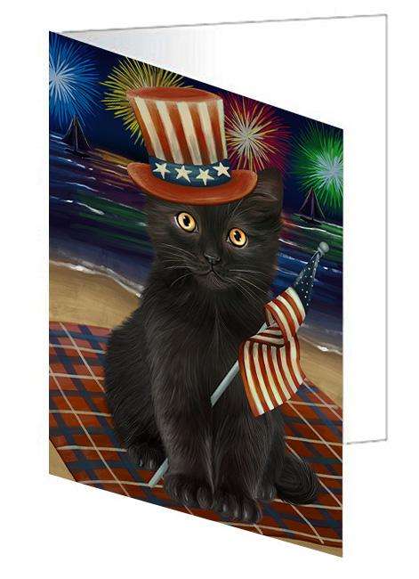 4th of July Independence Day Firework Black Cat Handmade Artwork Assorted Pets Greeting Cards and Note Cards with Envelopes for All Occasions and Holiday Seasons GCD61262