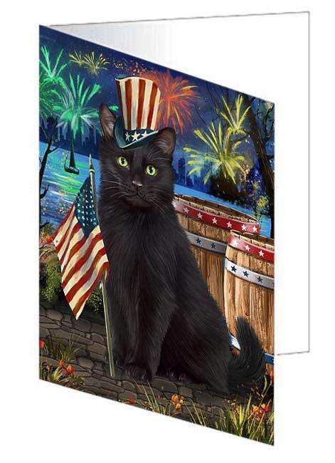 4th of July Independence Day Firework Black Cat Handmade Artwork Assorted Pets Greeting Cards and Note Cards with Envelopes for All Occasions and Holiday Seasons GCD66140