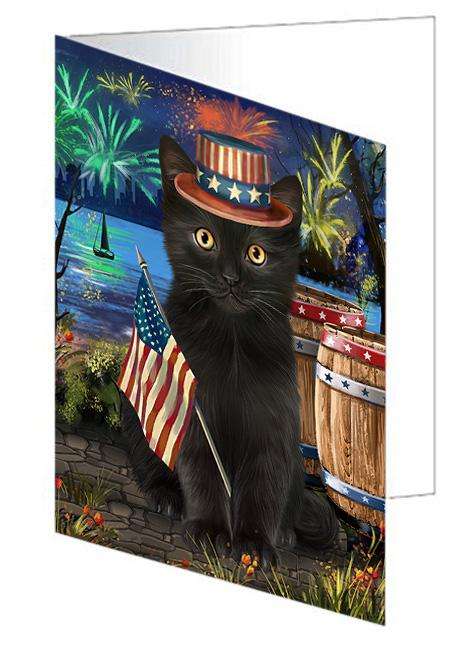 4th of July Independence Day Firework Black Cat Handmade Artwork Assorted Pets Greeting Cards and Note Cards with Envelopes for All Occasions and Holiday Seasons GCD66143