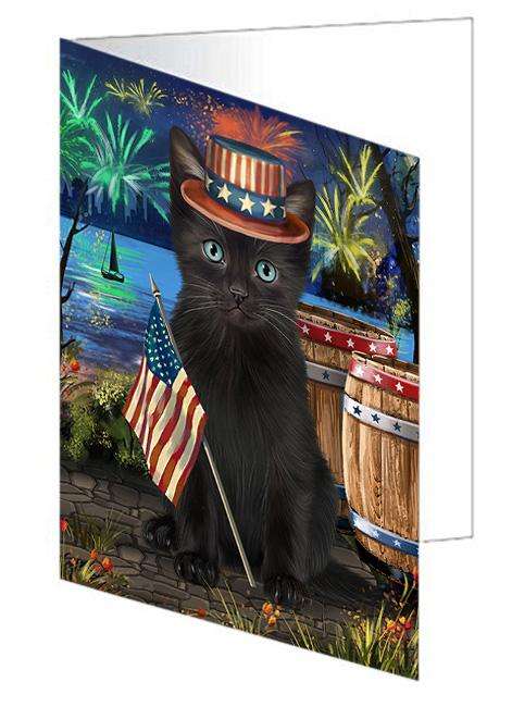 4th of July Independence Day Firework Black Cat Handmade Artwork Assorted Pets Greeting Cards and Note Cards with Envelopes for All Occasions and Holiday Seasons GCD66146