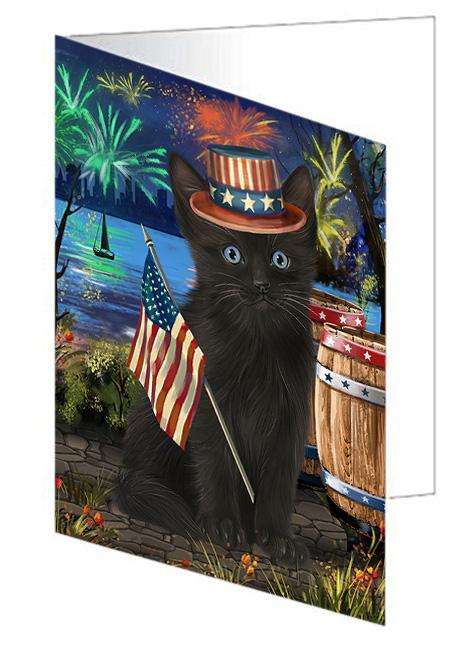 4th of July Independence Day Firework Black Cat Handmade Artwork Assorted Pets Greeting Cards and Note Cards with Envelopes for All Occasions and Holiday Seasons GCD66149