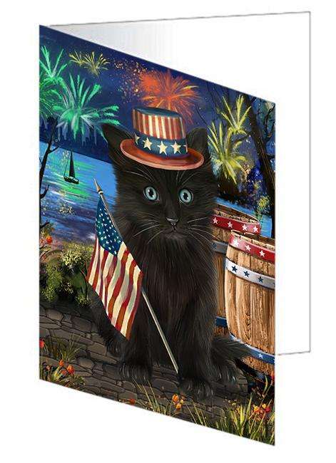 4th of July Independence Day Firework Black Cat Handmade Artwork Assorted Pets Greeting Cards and Note Cards with Envelopes for All Occasions and Holiday Seasons GCD66152