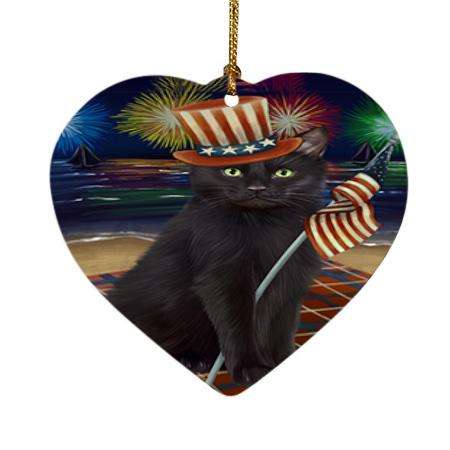 4th of July Independence Day Firework Black Cat Heart Christmas Ornament HPOR52019