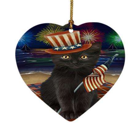 4th of July Independence Day Firework Black Cat Heart Christmas Ornament HPOR52021