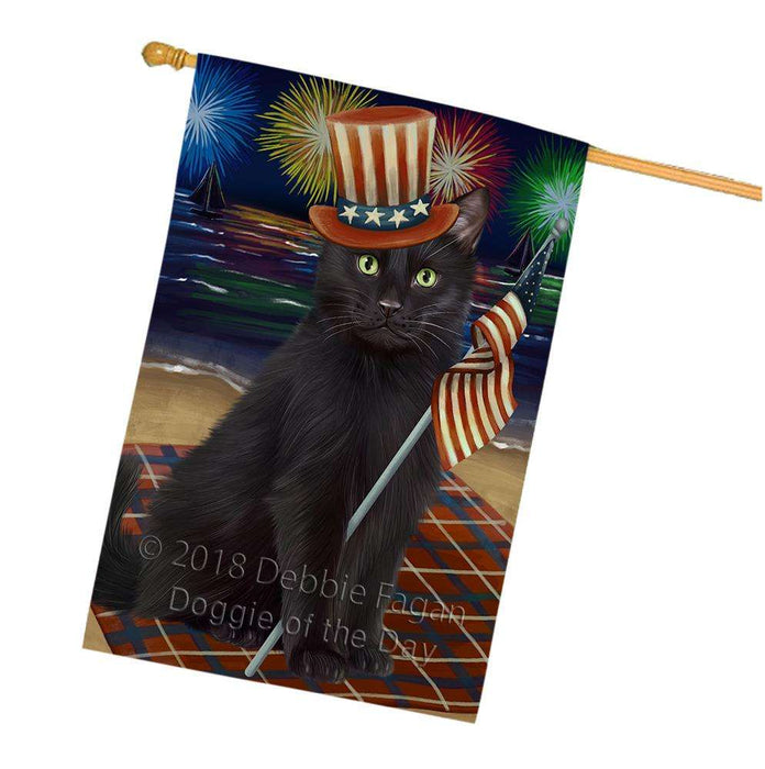4th of July Independence Day Firework Black Cat House Flag FLG52152