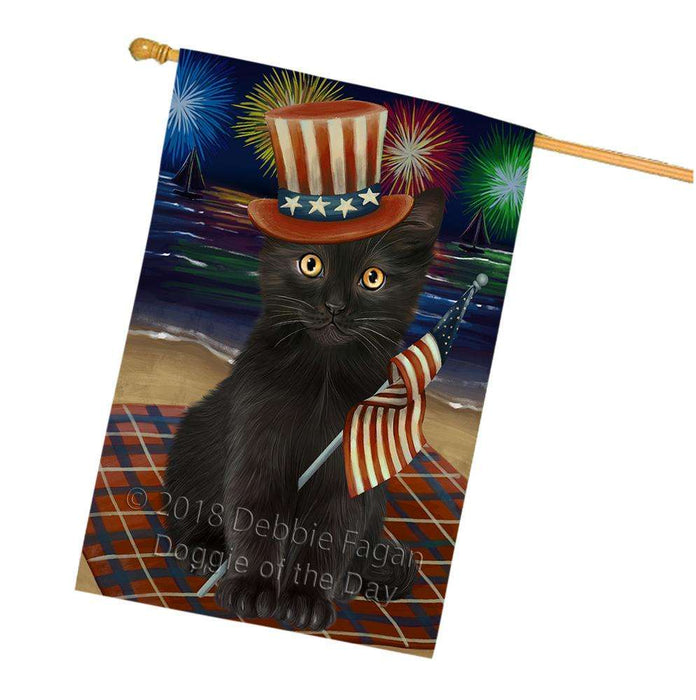 4th of July Independence Day Firework Black Cat House Flag FLG52154