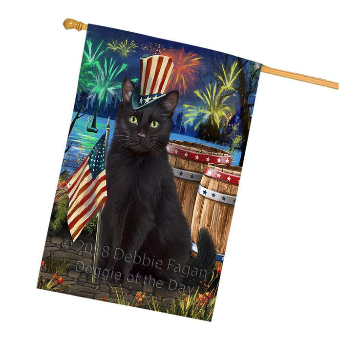 4th of July Independence Day Firework Black Cat House Flag FLG54235