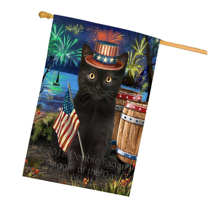 4th of July Independence Day Firework Black Cat House Flag FLG54236