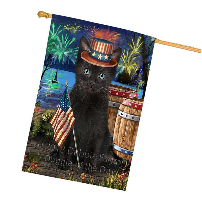 4th of July Independence Day Firework Black Cat House Flag FLG54237