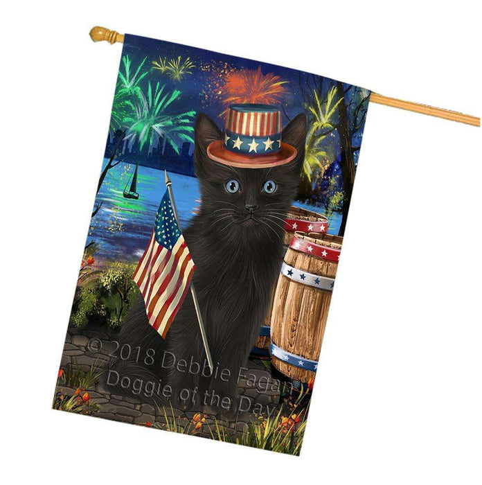 4th of July Independence Day Firework Black Cat House Flag FLG54238